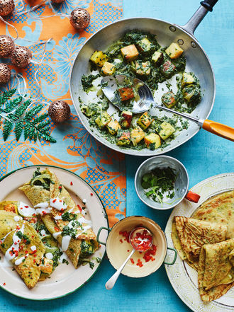 Savoury pancakes with paneer & spinach stuffing