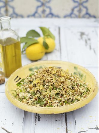 Summer four-grain salad with garlic, lemon and herbs