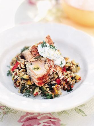 Simple baked salmon with dill yoghurt