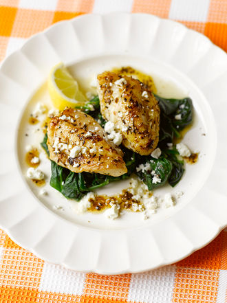 Monkfish with spinach & feta