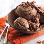 ice-cream recipes - chocolate ice cream in a bowl with two spoons on the side