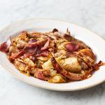 Ultimate bonfire night feast recipes - sausage and apple bake on a plate