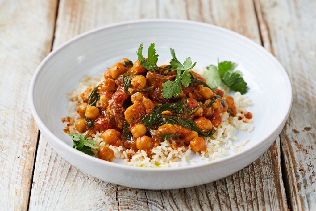 Budget-friendly curry recipes — lamb & chickpea curry in a bowl